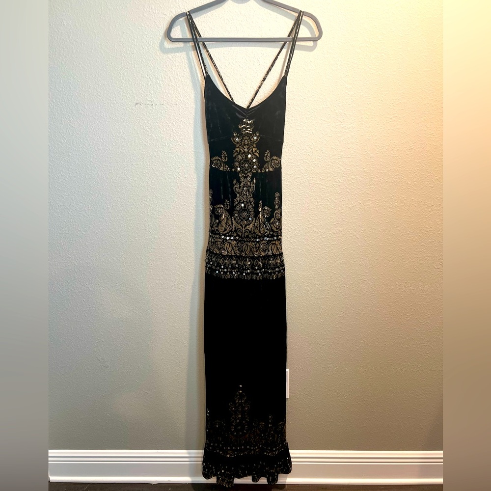 Free People black crushed velvet sequined paisley dress womens size medium